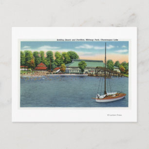 View of Midway Park Beach and Pavilion Postcard