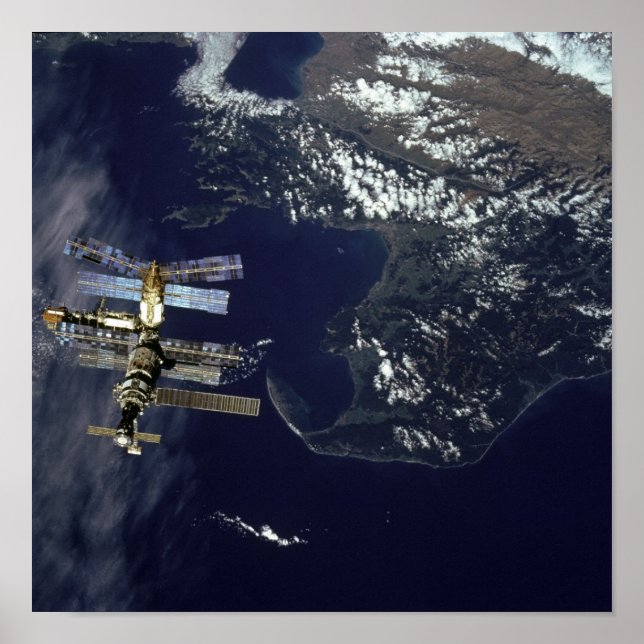 View of Mir Space Station from Shuttle Atlantis Poster (Front)