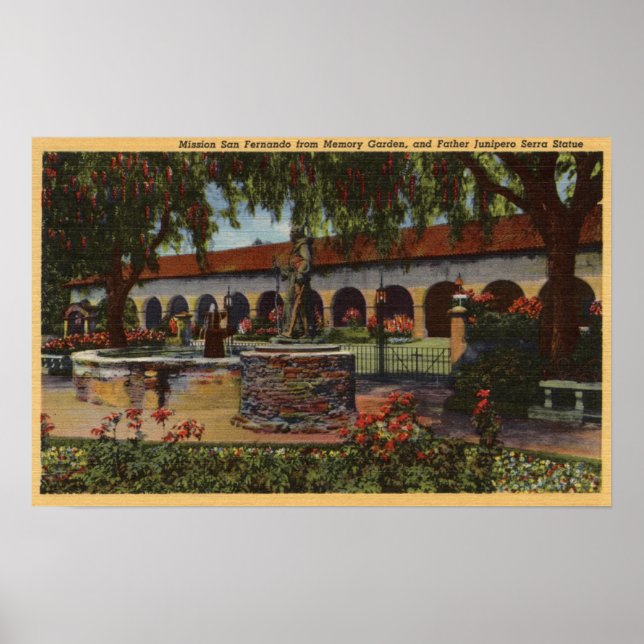 View of Mission, Memory Garden, Serra Statue Poster (Front)