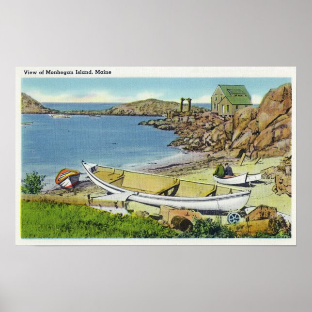 View of Monhegan Island, Beach Scene Poster (Front)