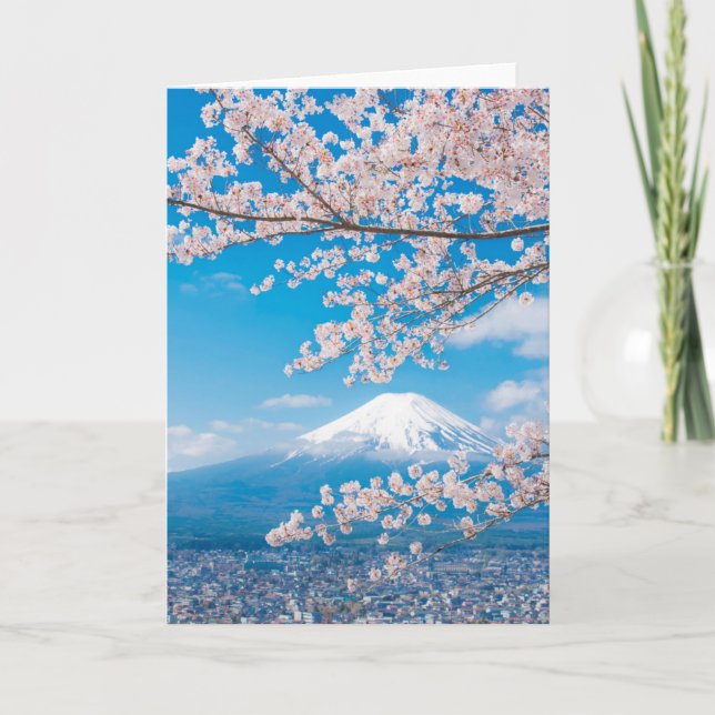 View of Mount Fuji with Cherry Blossoms Card (Front)