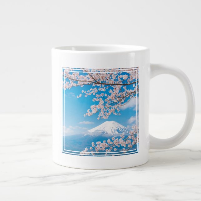 View of Mount Fuji with Cherry Blossoms Large Coffee Mug (Right)