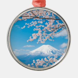 View of Mount Fuji with Cherry Blossoms Metal Ornament