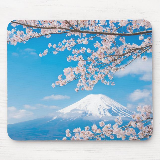 View of Mount Fuji with Cherry Blossoms Mouse Pad (Front)