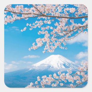 View of Mount Fuji with Cherry Blossoms Square Sticker
