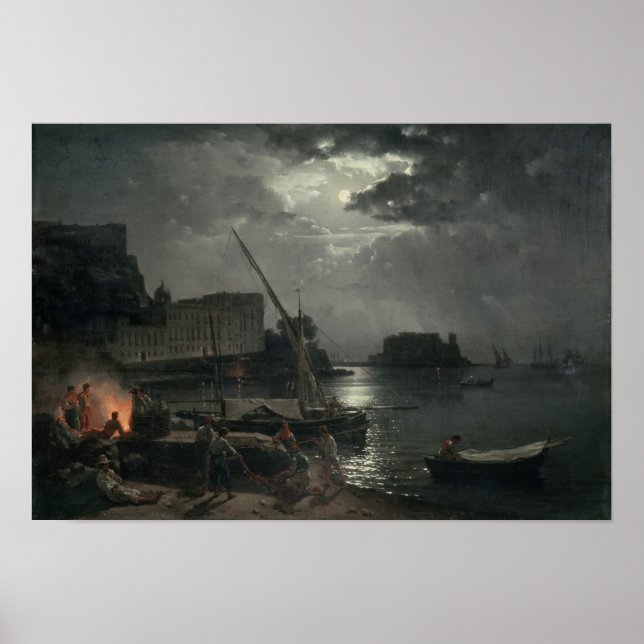 View of Naples in Moonlight, 1829 Poster (Front)
