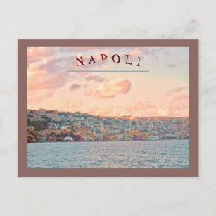 VIEW OF NAPOLI/NAPLES, ITALY SUNSET FROM  THE SEA POSTCARD
