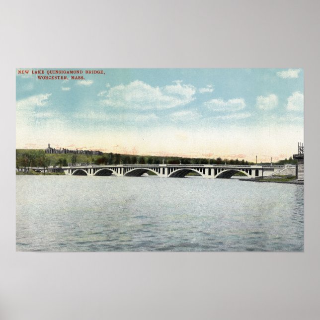 View of New Lake Quinsigamond Bridge Poster (Front)