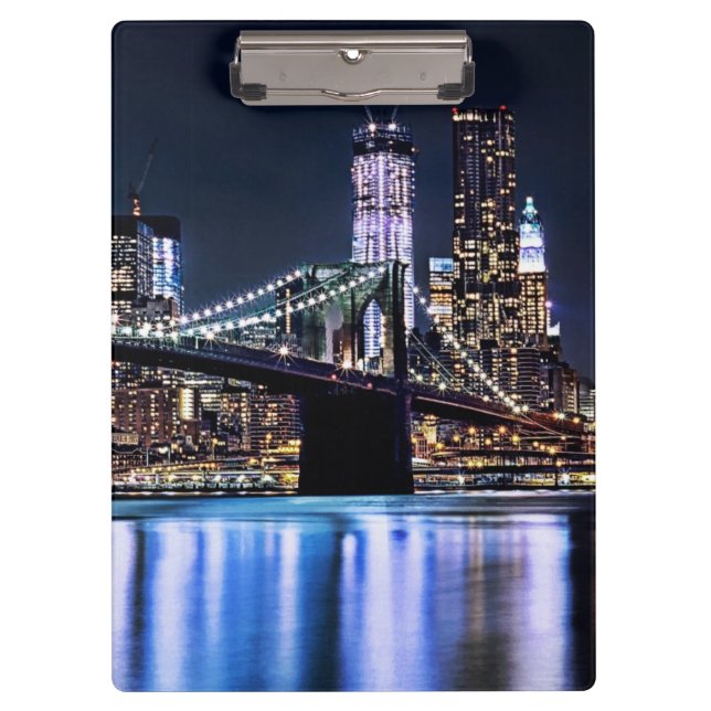 View of New York's Brooklyn bridge reflection Clipboard (Front)