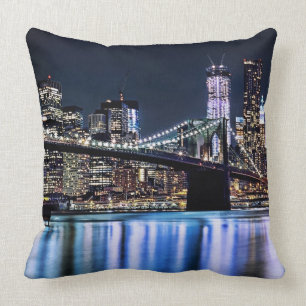 View of New York's Brooklyn bridge reflection Cushion