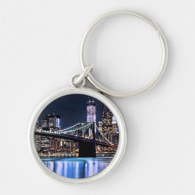 View of New York's Brooklyn bridge reflection Key Ring (Front)