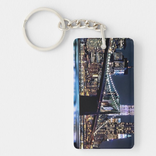 View of New York's Brooklyn bridge reflection Key Ring (Front)