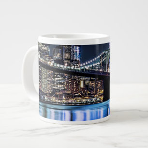 View of New York's Brooklyn bridge reflection Large Coffee Mug