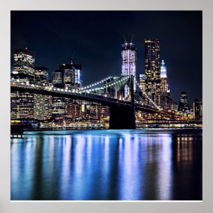 View of New York's Brooklyn bridge reflection Poster