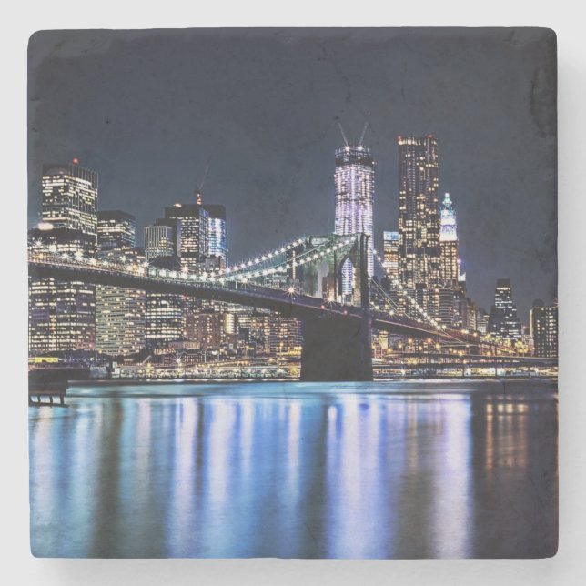 View of New York's Brooklyn bridge reflection Stone Coaster (Front)