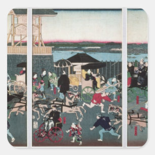 View of Nihonbashi in Tokyo, c.1870 Square Sticker