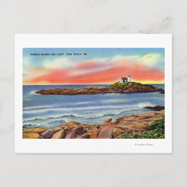View of Nubble Island and the Lighthouse Postcard (Front)
