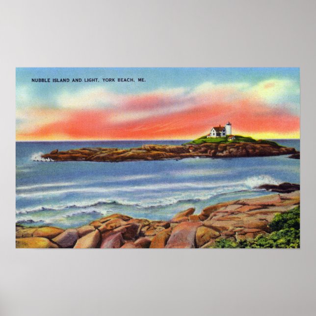 View of Nubble Island and the Lighthouse Poster (Front)