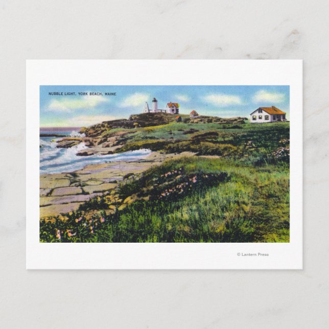 View of Nubble Lighthouse from York Beach Postcard (Front)