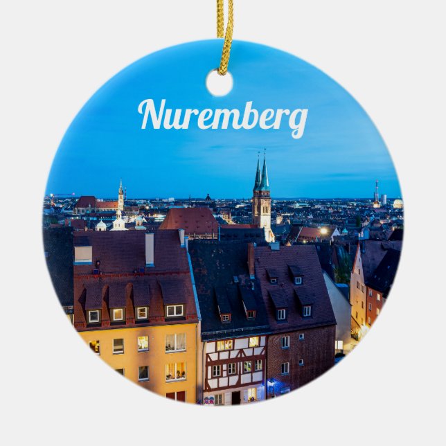 View of Nuremberg old town at night Ceramic Ornament (Front)