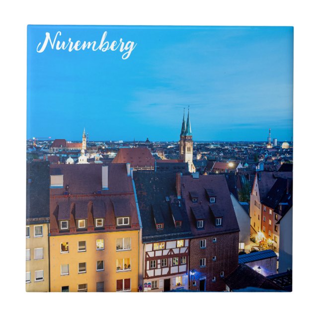 View of Nuremberg old town at night Ceramic Tile (Front)