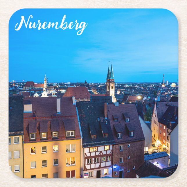 View of Nuremberg old town at night Square Paper Coaster (Front)
