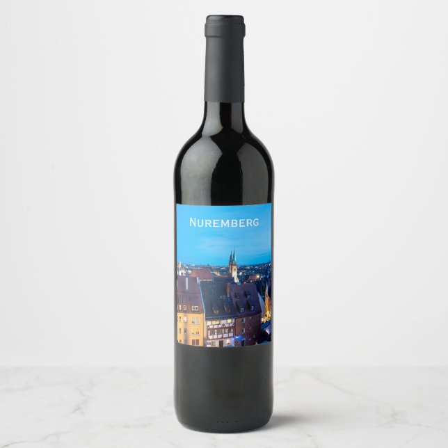 View of Nuremberg old town at night Wine Label (Front)