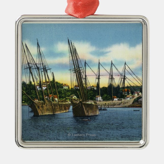 View of Old Shipwrecks in the Harbour Metal Tree Decoration (Front)