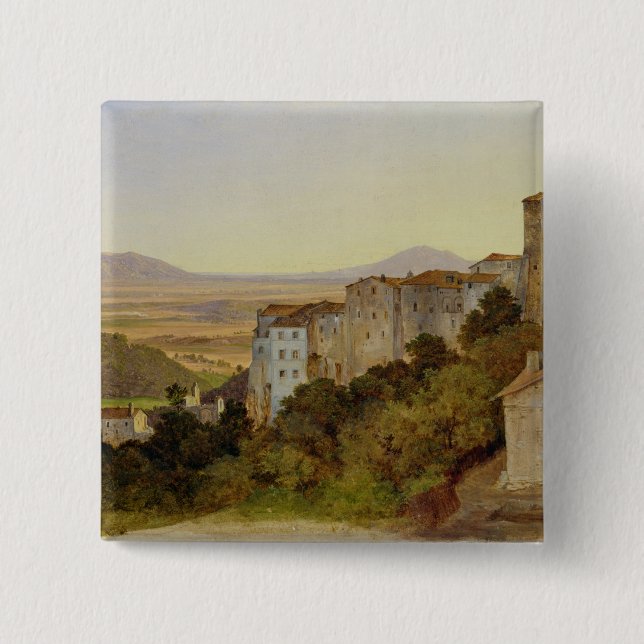 View of Olevano, 1821-24 15 Cm Square Badge (Front)