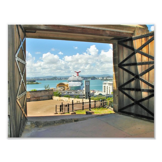View of Open Doors to Harbour with Cruise Ship Photo Print (Front)