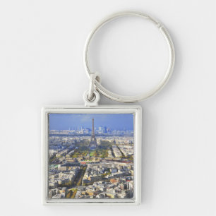 View of Paris with Eiffel Tower and La Defence Key Ring