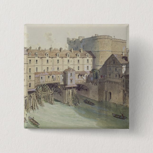 View of Petit Chatelet and the Petit Pont 15 Cm Square Badge (Front)