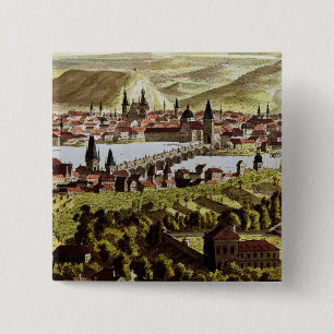 View of Prague 15 Cm Square Badge