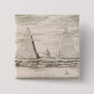 View of pyramids near the tomb of Egyptian Kings 15 Cm Square Badge