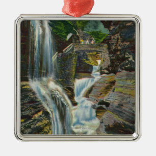 View of Rainbow Falls and Bridge Metal Ornament