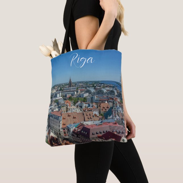View of Riga old town from above Tote Bag (Close Up)
