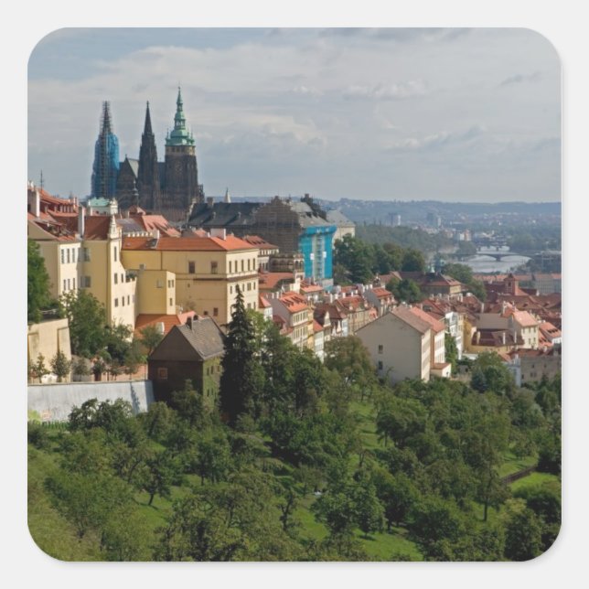 View of Saint Vitus's Cathedral, Prague, Czech Square Sticker (Front)