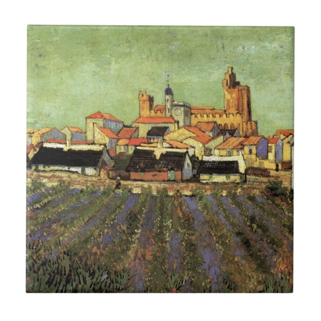 View of Saintes Maries by Vincent van Gogh Ceramic Tile (Front)