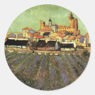 View of Saintes Maries by Vincent van Gogh Classic Round Sticker