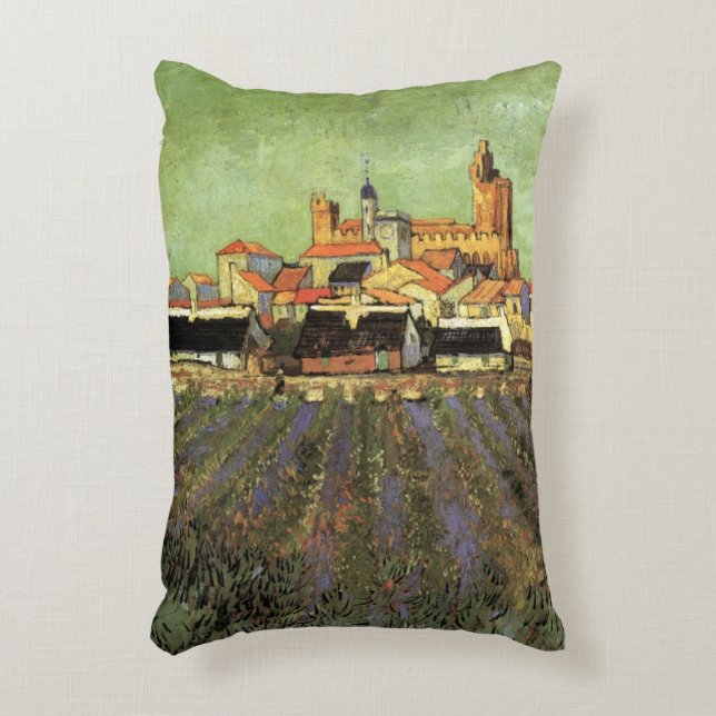 View of Saintes Maries by Vincent van Gogh Decorative Cushion (Front(Vertical))