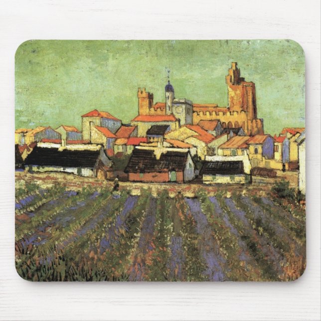 View of Saintes Maries by Vincent van Gogh Mouse Pad (Front)