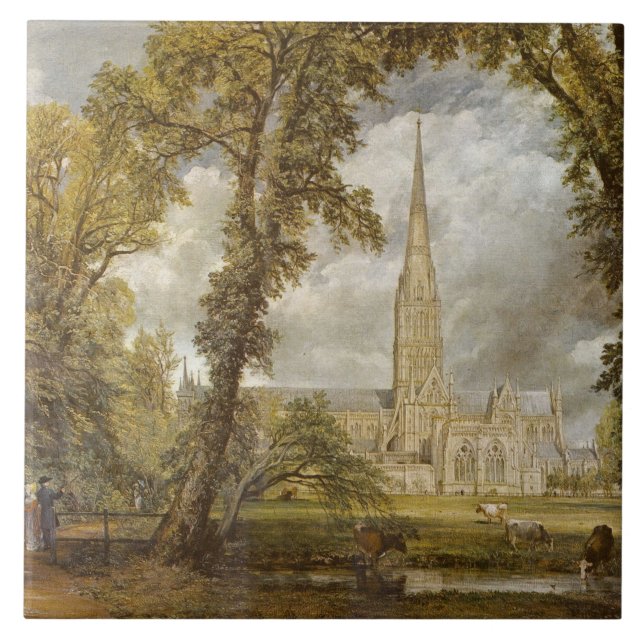 View of Salisbury Cathedral (by John Constable) Ceramic Tile (Front)
