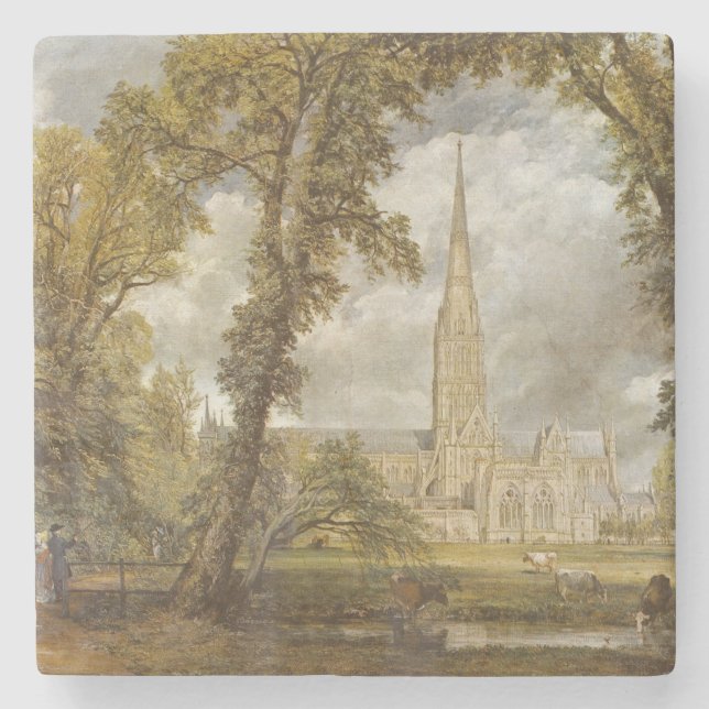 View of Salisbury Cathedral (by John Constable) Stone Coaster (Front)