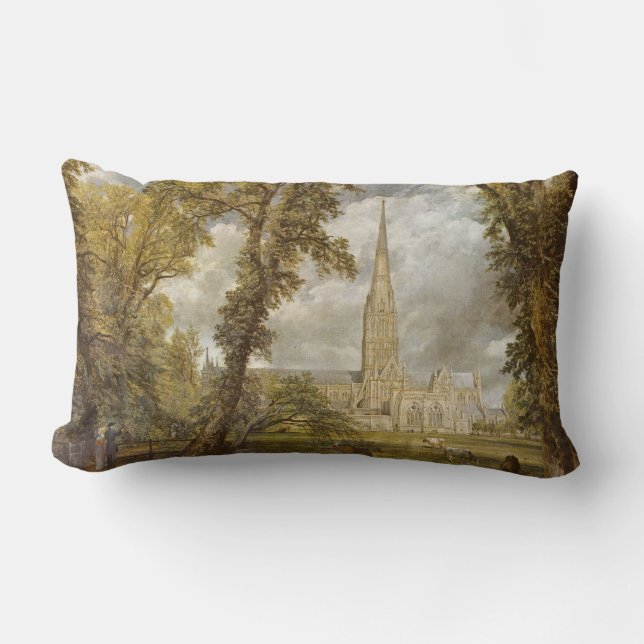 View of Salisbury Cathedral (English Landmark) Lumbar Cushion (Front)