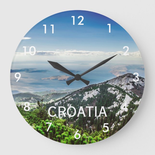View of sea from mountains in Croatia Large Clock (Front)