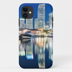 View of skyline with reflection in water, Miami iPhone 11 Case