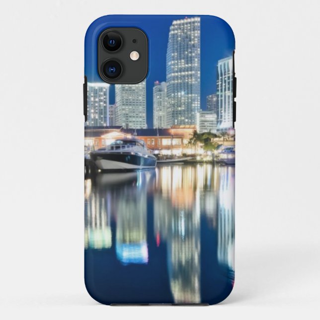 View of skyline with reflection in water, Miami Case-Mate iPhone Case (Back)