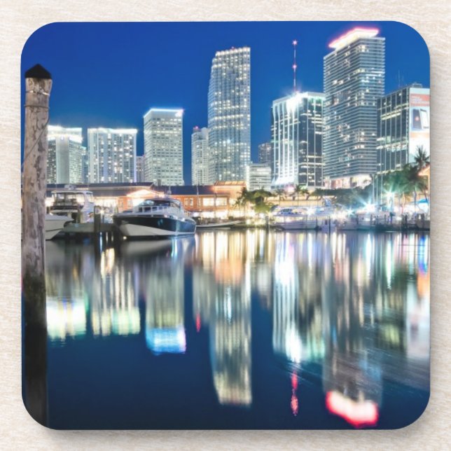 View of skyline with reflection in water, Miami Coaster (Front)