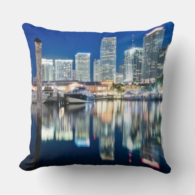 View of skyline with reflection in water, Miami Cushion (Front)