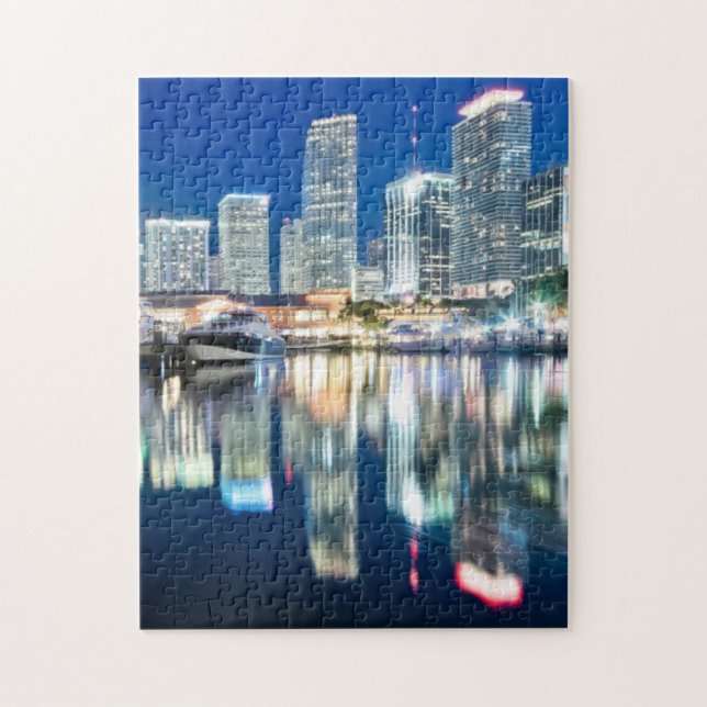 View of skyline with reflection in water, Miami Jigsaw Puzzle (Vertical)